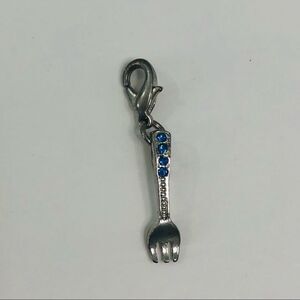 fork charm blue stones silver tone lobster hook dangle charm bracelet